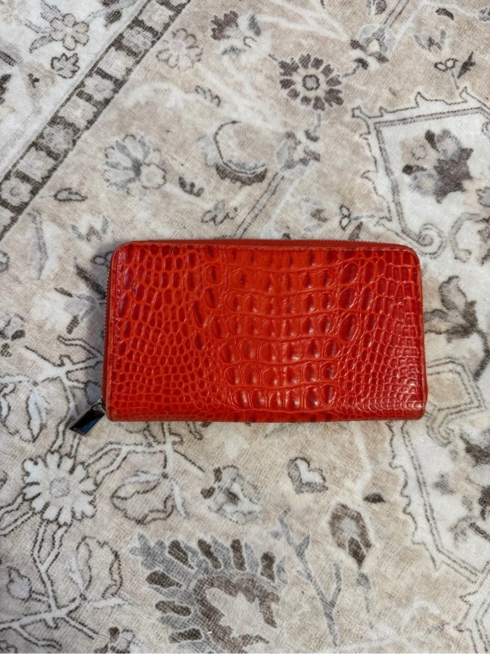 FURLA leather red/orange croc-Embossed Zip-around Wallet